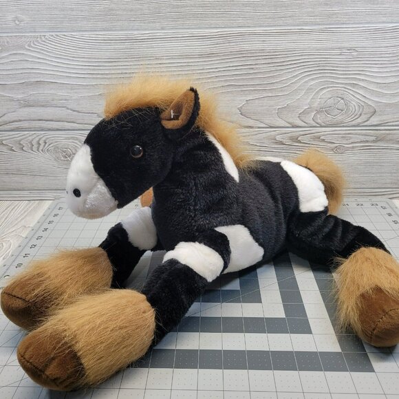 RARE Kellytoy Horse‎ Pony Plush Black White Clydesdale Furry Feet Large Floppy - Picture 1 of 16